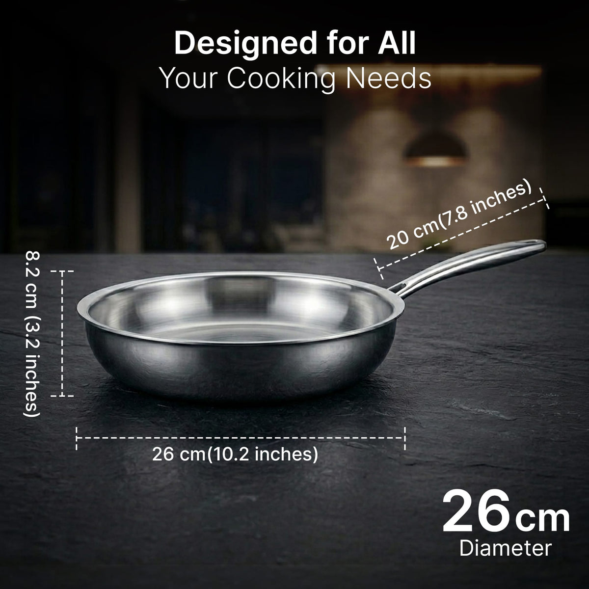Regency 26 cm Triply Stainless Steel Fry Pan with Lid (2.3L)