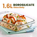 Elite Borosilicate Glass Baking Tray for Kitchen, 1600 ml, Baking Dish, Serving Bowl, Oven & Microwave, Dishwasher and Freezer safe, Rectangle, Transparent, Glass Bowl Container