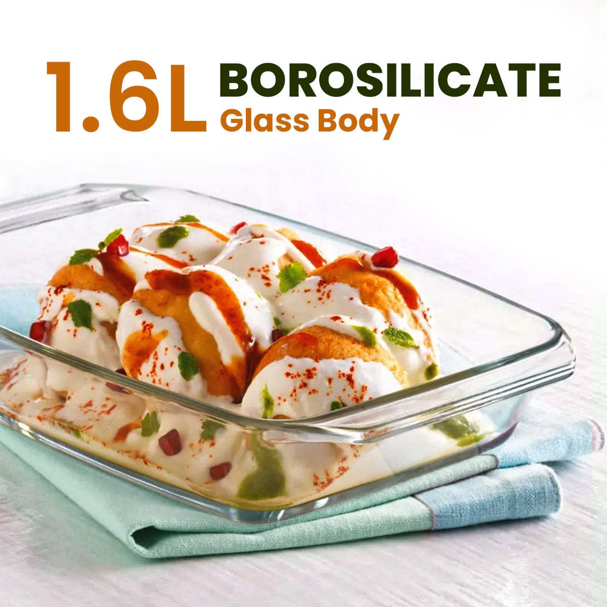 Elite Borosilicate Glass Baking Tray for Kitchen, 1600 ml, Baking Dish, Serving Bowl, Oven & Microwave, Dishwasher and Freezer safe, Rectangle, Transparent, Glass Bowl Container