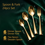 Regal 24 Pieces Gold Stainless Steel Cutlery Set for Dining Table, Premium Mirror Finish, 6 Tea Spoons, 6 Dinner Spoons, 6 Dinner Forks & 6 Dessert Spoons, Food Grade, Rust Resistant
