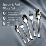 Elite 40-Piece Gold Stainless Steel Cutlery Set, Mirror Finish, Food Grade & Rust Resistant, Includes 8 Tea Spoons, 8 Dessert Spoons, 8 Dessert Forks, 8 Dinner Spoons & 8 Dinner Forks