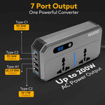 Elite 200W Car Power Inverter, 7-in-1 Converter with PD36W Type-C, QC3.0 30W USB-A, 2 AC Outlets, Car Outlet, Master Switch & LCD Display for Laptops & Phones