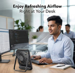 Primo Rechargeable Portable Desk Fan, Mini Fan with USB Type-C, 3 Speeds, Foldable Adjustable Stand, Long-Lasting Battery, Quiet Personal Cooling for Home, Office & Travel