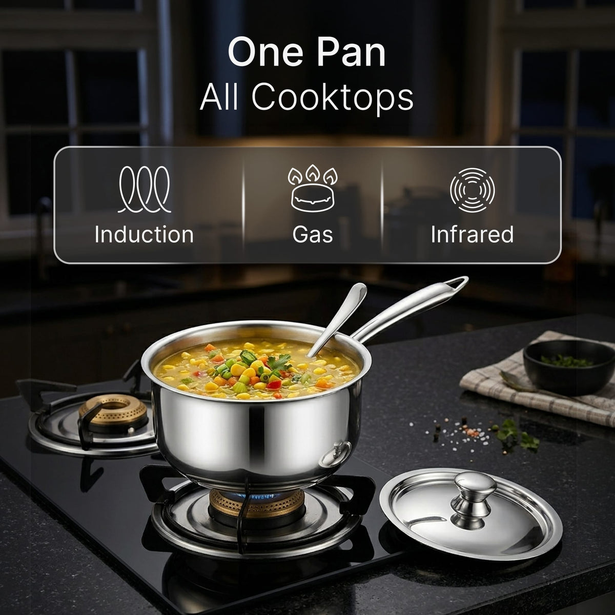 Regency 16 cm Triply Stainless Steel Saucepan with Lid, 1.5L capacity