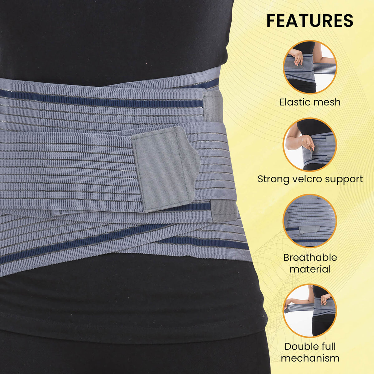 Lumbo Sacral Belt With Double Strapping, Back Support For the Lumbar Spine, Pain Relief, Back Brace for Men and Women, Medium, Grey