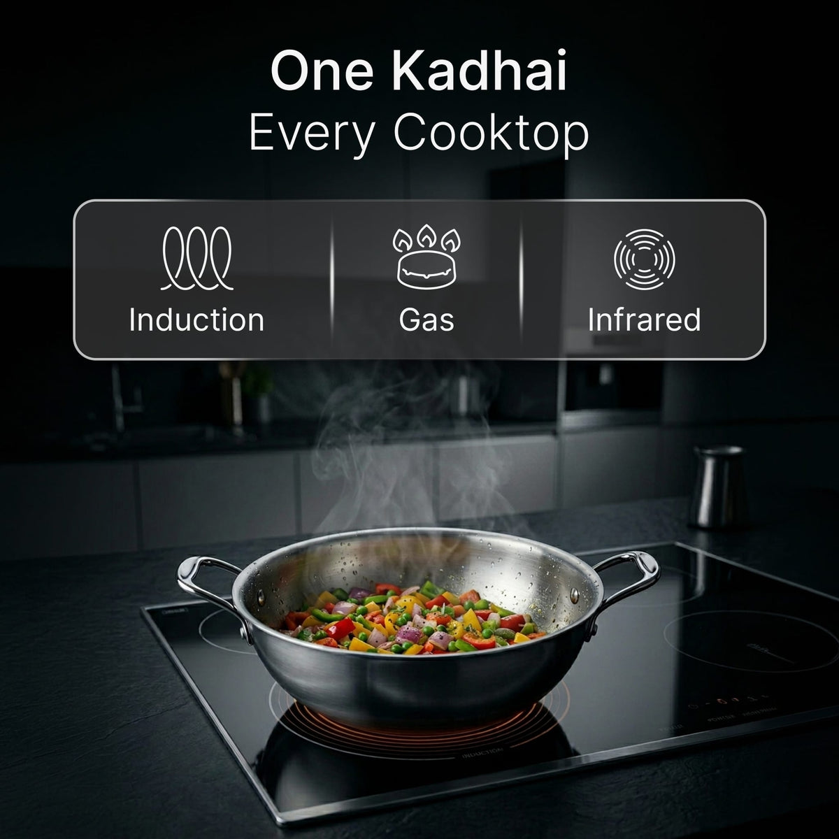 Regency 28 cm Triply Stainless Steel Kadai with Lid, 4L