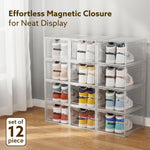 Stackable Shoe Storage Box Organizer | Heavy Duty, Transparent, Plastic Sneaker Crates Container with Magnetic Door |Space Saving|Organizer for Men & Women| Fits up to Size UK 12
