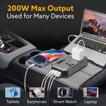 Elite 200W Car Power Inverter, 7-in-1 Converter with PD36W Type-C, QC3.0 30W USB-A, 2 AC Outlets, Car Outlet, Master Switch & LCD Display for Laptops & Phones