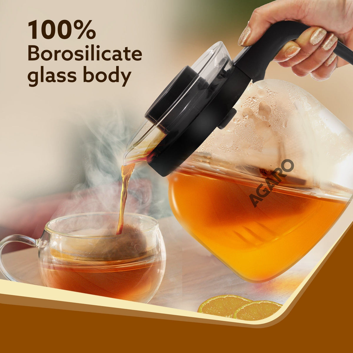 Elite Glass Carafe With Strainer Lid, 1200ml, Glass Kettle, Borosilicate Glass, Microwave Safe, Low Flame Proof, Transparent