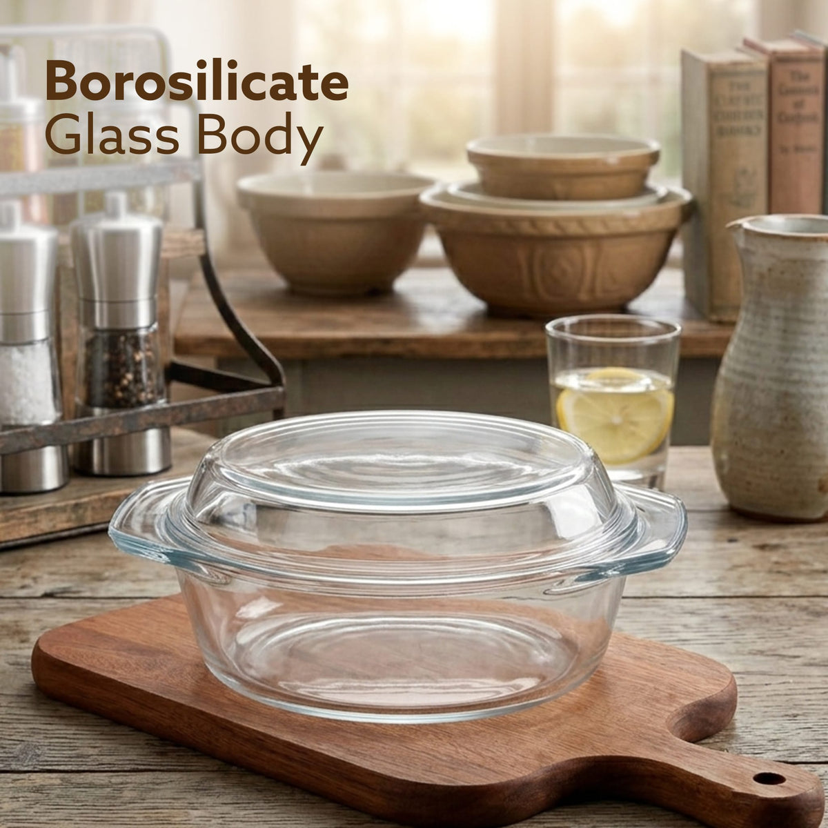 Elite Glass Casserole With Lid - 2000ml