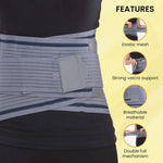 Lumbo Sacral Belt With Double Strapping, Back Support For the Lumbar Spine, Pain Relief, Back Brace for Men and Women, XXL, Grey