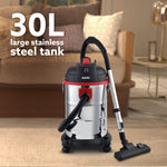 Ace Wet & Dry Vacuum Cleaner, 1600 Watts, 21.5 Kpa Suction Power, 30 Litres Tank Capacity, Home Use, Blower Function, Washable 3L Dust Bag, Stainless Steel Body (Black/Red/Steel)