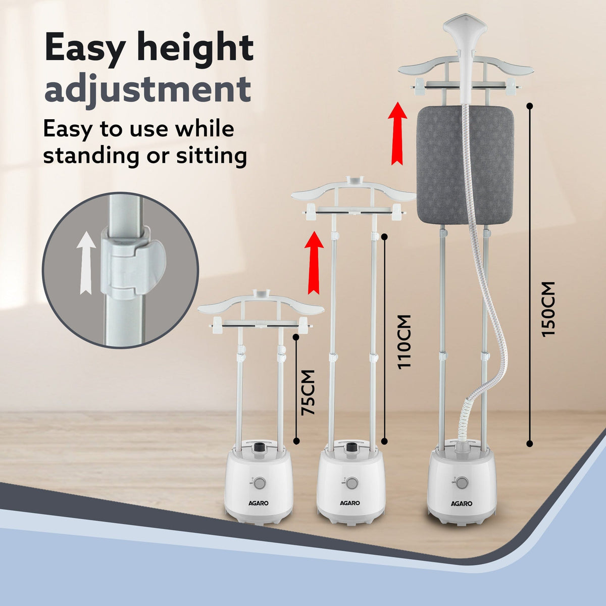 Grand Standing Garment Steamer 2000W, Professional Standing Steam Iron,  De-wrinkle clothes, Height  Adjustable, Iron Board,  1.8L Water Tank, Fast Steaming