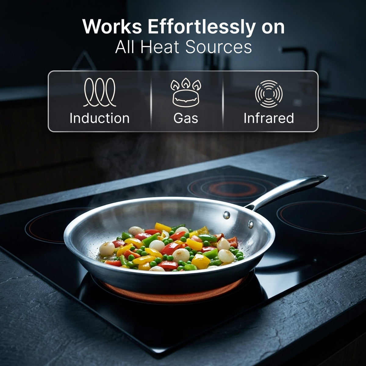 Regency 26 cm Triply Stainless Steel Fry Pan with Lid (2.3L)