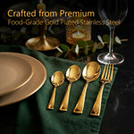 Regal 24 Pieces Gold Stainless Steel Cutlery Set for Dining Table, Premium Mirror Finish, 6 Tea Spoons, 6 Dinner Spoons, 6 Dinner Forks & 6 Dessert Spoons, Food Grade, Rust Resistant