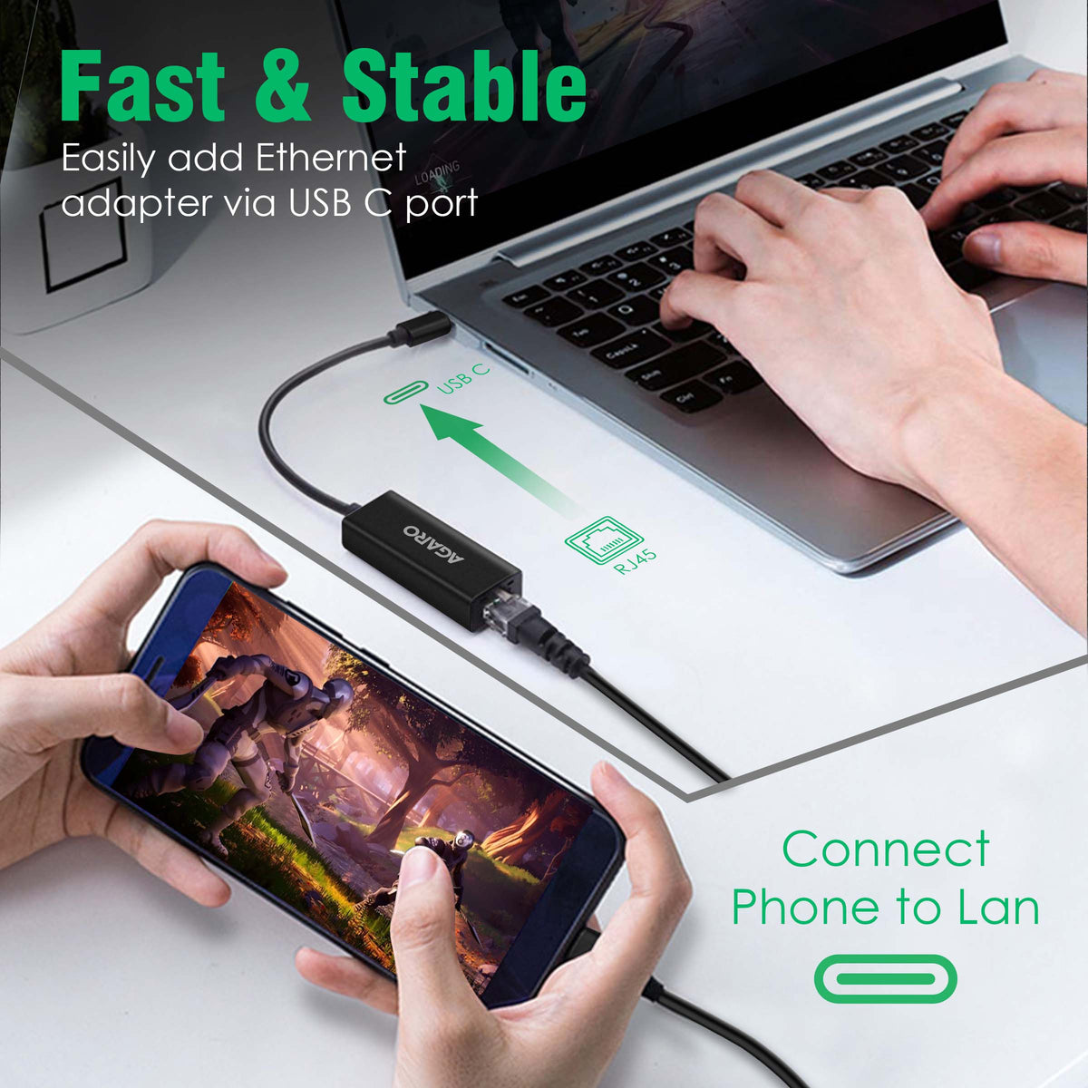 USB C to Ethernet Adapter, 4-in-1 RJ45 to USB C Thunderbolt 3/Type-C Gigabit Ethernet LAN Network Adapter