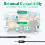 3.5mm Audio Cable Nylon Braided 24K Gold Plated Aux Cord Male to Male Stereo Hi-Fi Sound for Headphone, Tablets, Smartphone, Media Players & More 2M/ 200CM/ 5.6 Ft, Silver & Black