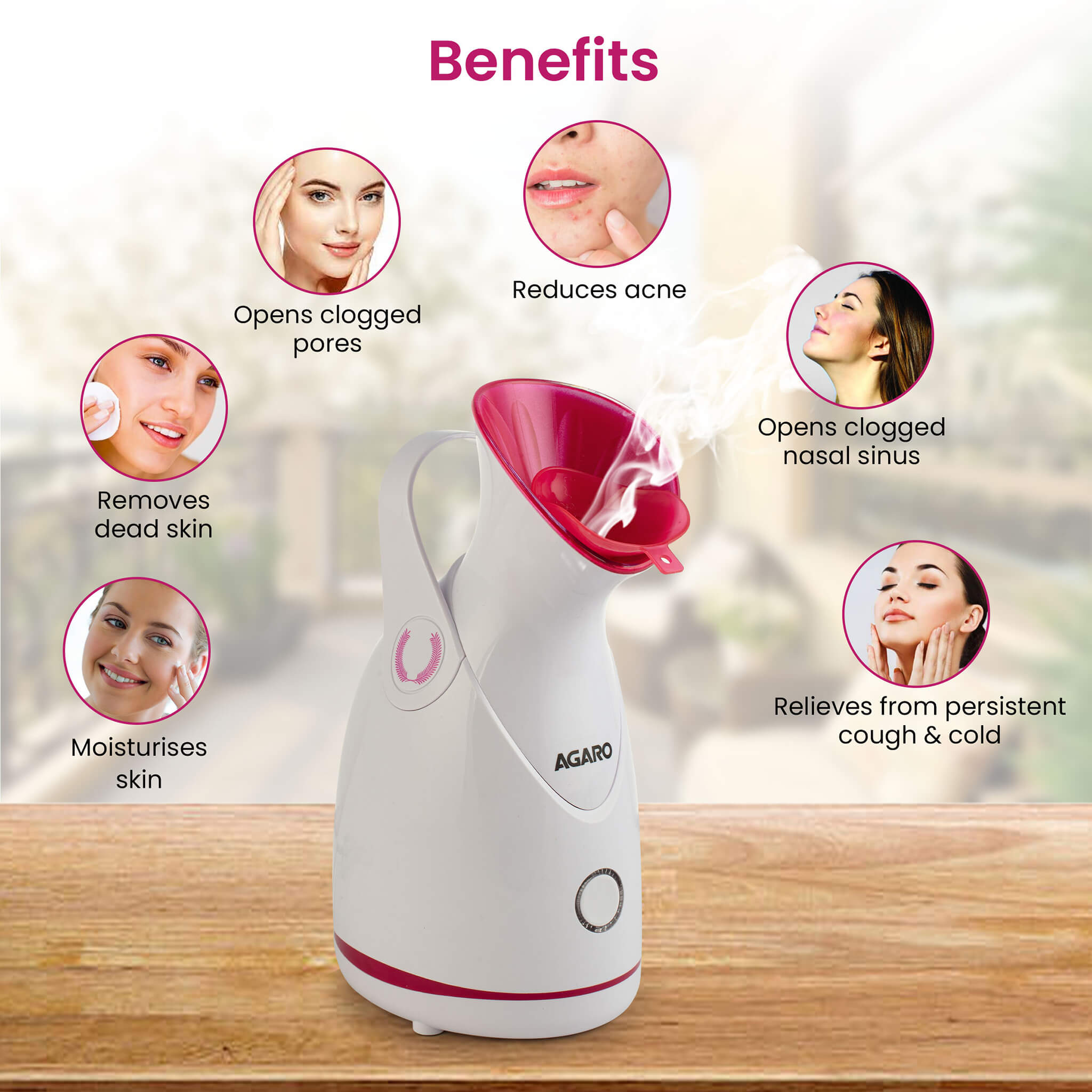 AGARO FS2117 Facial Steamer With Nano Ionic Hot Steaming Technology, Hot  Mist Moisturizing, Opening Skin Pores, Home Sauna Spa For Adult, Kids, Pink  – Agaro
