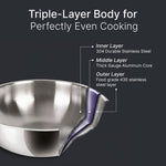 Regency 28 cm Triply Stainless Steel Kadai with Lid, 4L