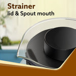 Elite Glass Carafe With Strainer Lid, 1200ml, Glass Kettle, Borosilicate Glass, Microwave Safe, Low Flame Proof, Transparent