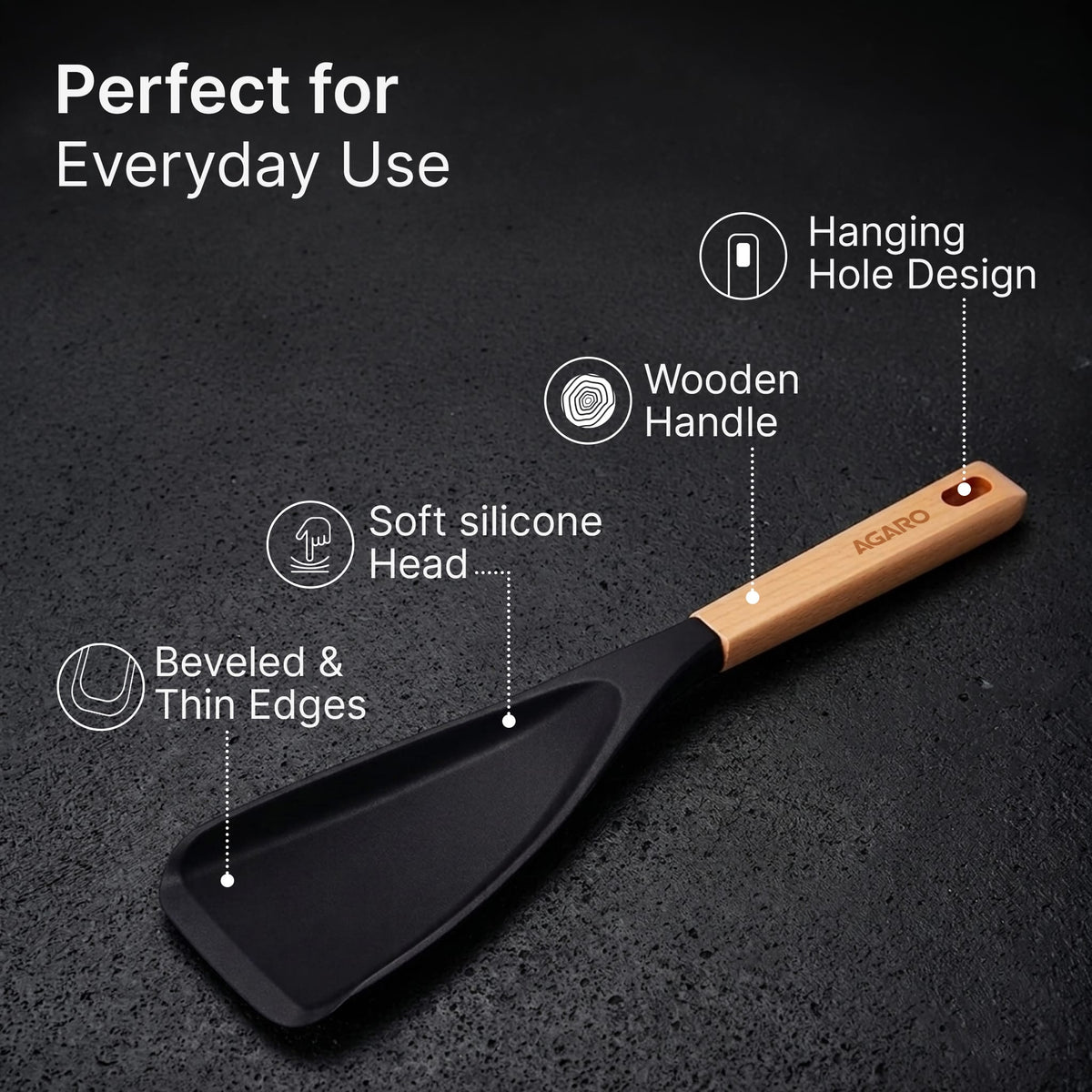 Royal Silicone Spatula Set of 2 with Wooden Handle, Heat Resistant Food Grade Silicone Kitchen Spatulas for Cooking, Baking & Mixing, Flexible Non-Stick Cookware BPA Free Utensils, Black & Red