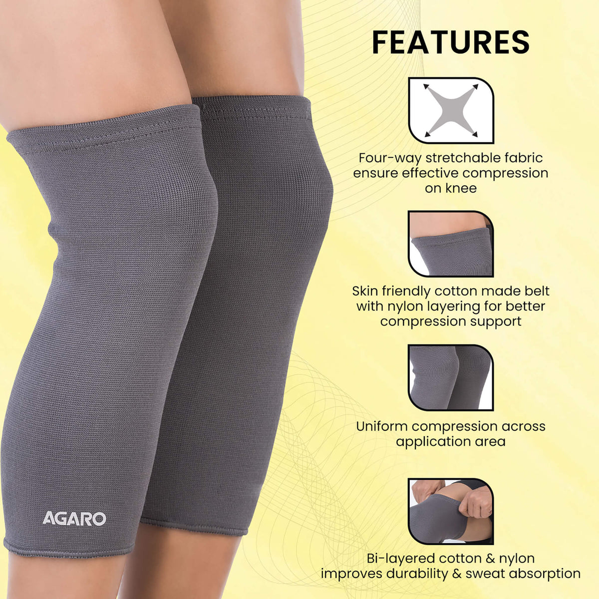 Tubular Stretchable Knee Cap,  Breathable Fabric, Uniform Compression, Relieves Muscle Pain, Joint Pain, Injury Recovery, For Workout, Running, For Men And Women, XXL, Grey, Pack of 2