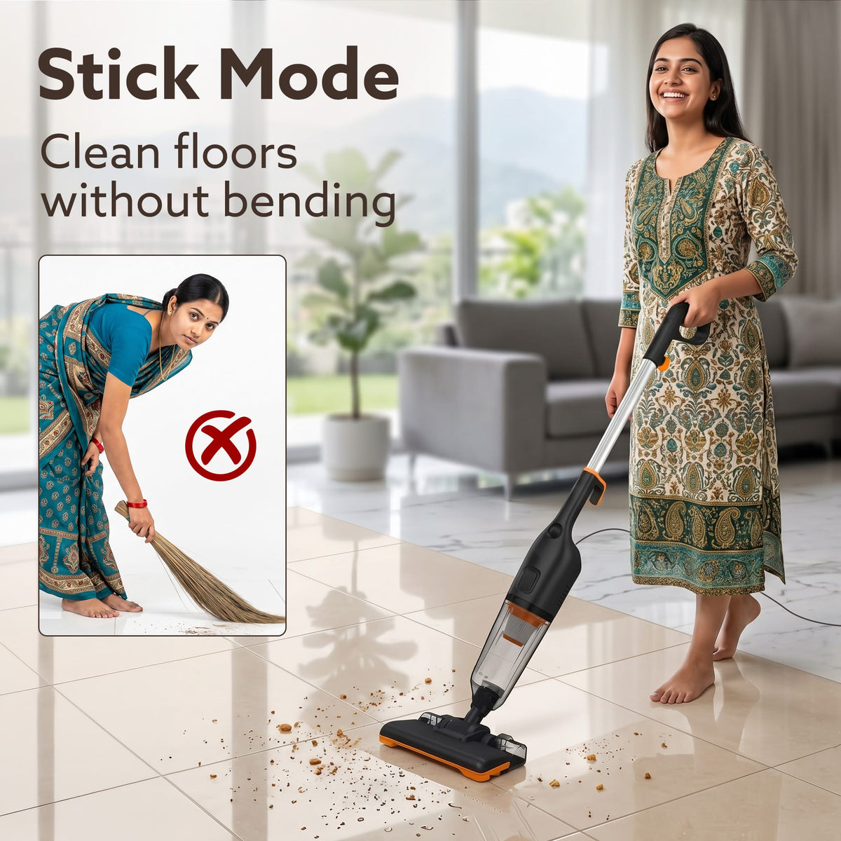 Aspira Stick Vacuum Cleaner for Home, 3-in-1 Vacuum & Mop, 600W Motor, 18kPa Suction