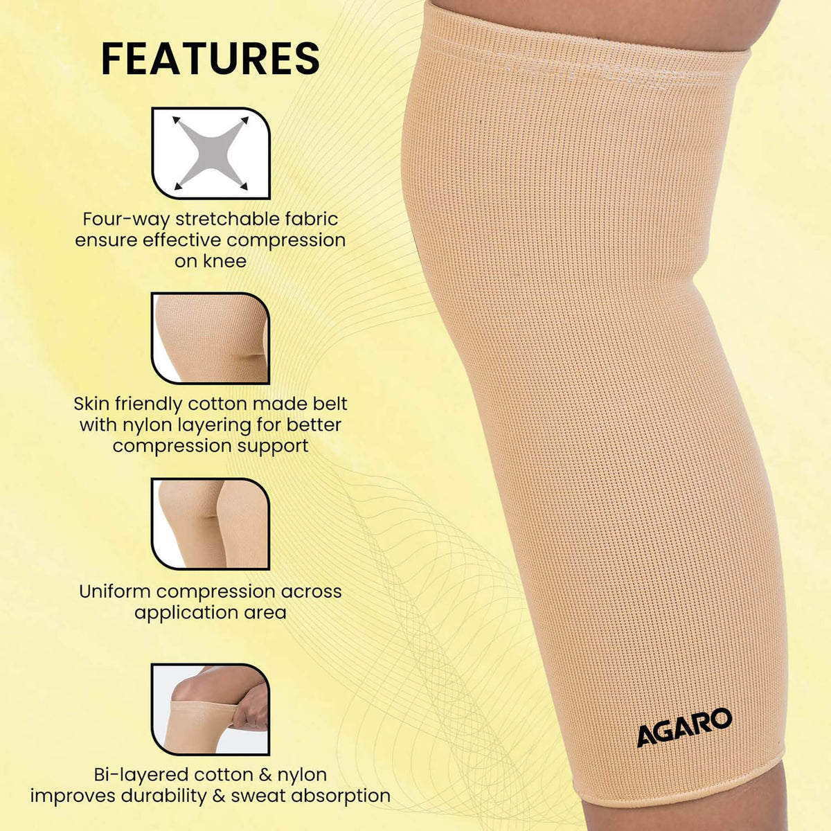 Tubular Stretchable Knee Cap,  Breathable Fabric, Uniform Compression, Relieves Muscle Pain, Joint Pain, Injury Recovery, For Workout, Running, For Men And Women, XXL, Beige, Pack of 2