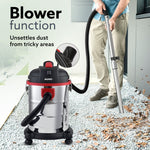 Ace Wet & Dry Vacuum Cleaner, 1600 Watts, 21.5 Kpa Suction Power, 30 Litres Tank Capacity, Home Use, Blower Function, Washable 3L Dust Bag, Stainless Steel Body (Black/Red/Steel)