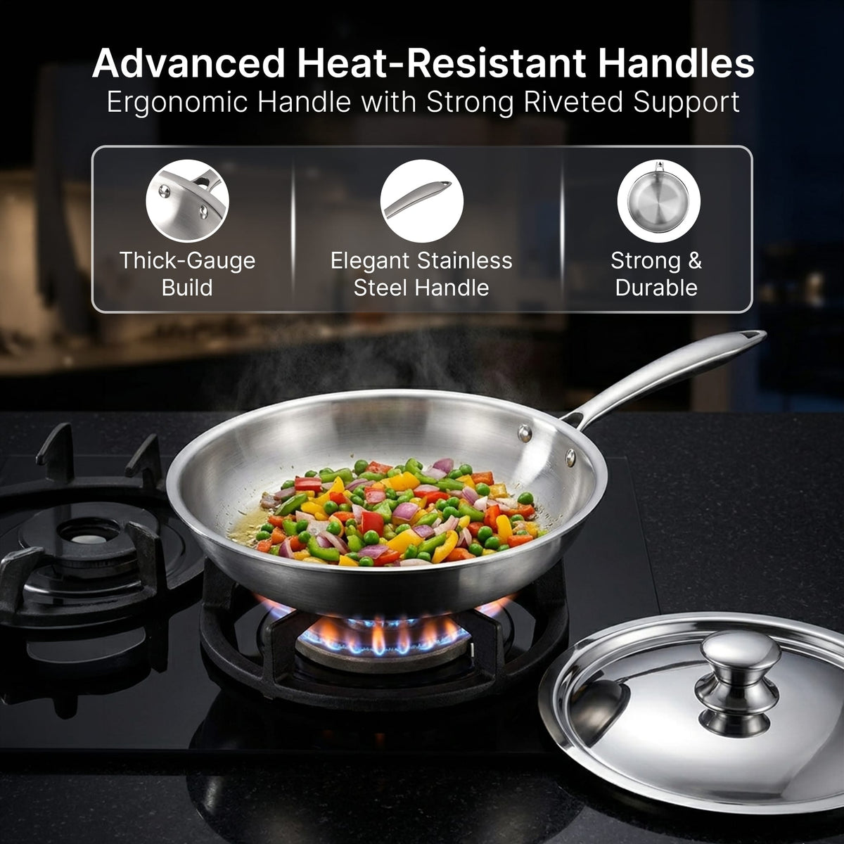 Regency 26 cm Triply Stainless Steel Fry Pan with Lid (2.3L)