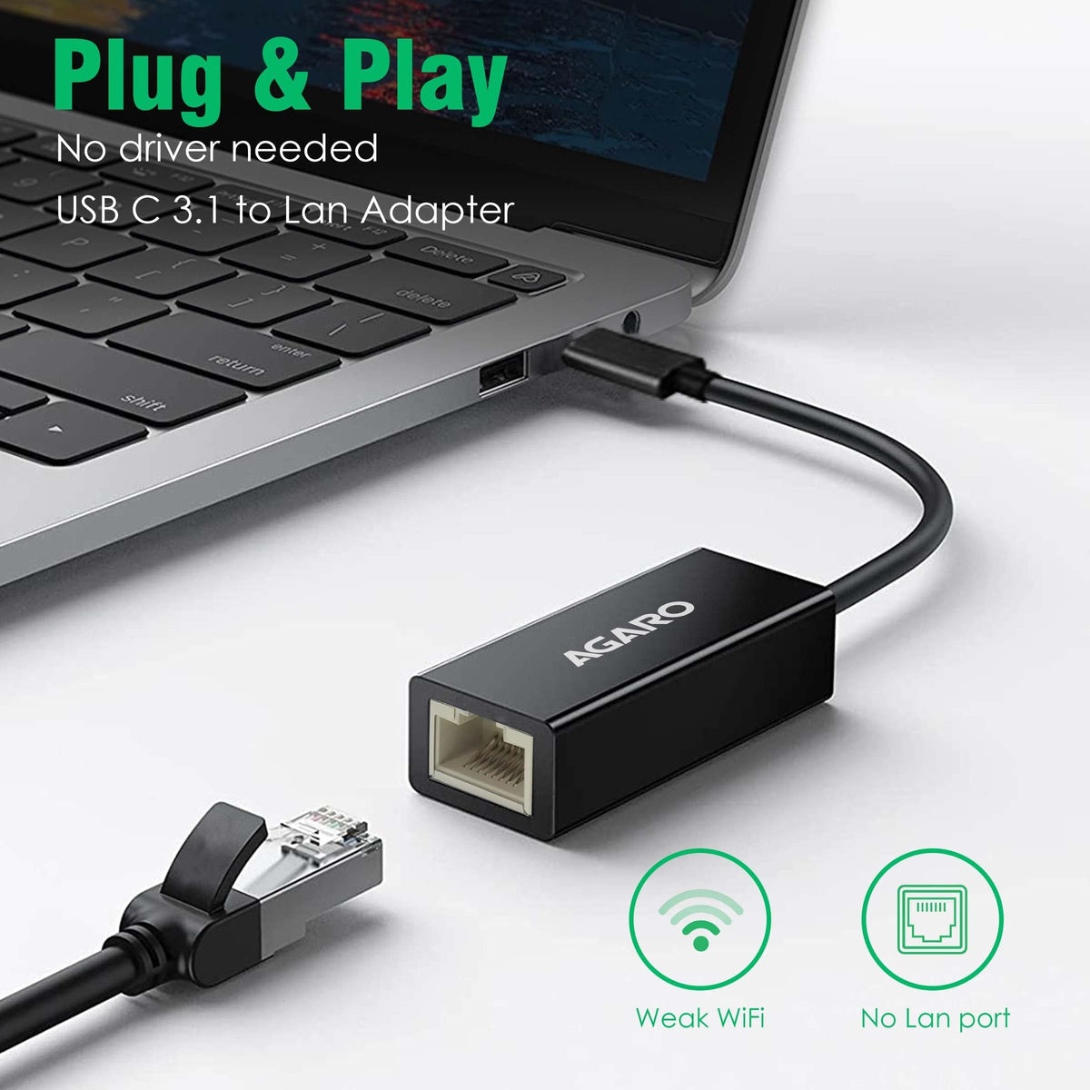 USB C to Ethernet Adapter, 4-in-1 RJ45 to USB C Thunderbolt 3/Type-C Gigabit Ethernet LAN Network Adapter