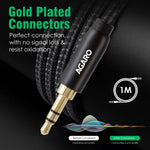 3.5mm Audio Cable Nylon Braided 24K Gold Plated Aux Cord Male to Male Stereo Hi-Fi Sound for Headphone, Car, Home Stereos, Speakers & More 1M/ 100CM/ 3.2 Ft, Silver & Black