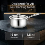 Regency 16 cm Triply Stainless Steel Saucepan with Lid, 1.5L capacity