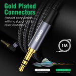 3.5mm Audio Cable Stereo Aux 90 Degree Right Angle Aux Cable 24K Gold Plated Male to Male Hi-Fi Sound for Car, Home Stereos, Speakers & More 1M/ 100CM/ 3.2 Ft, Silver & Black