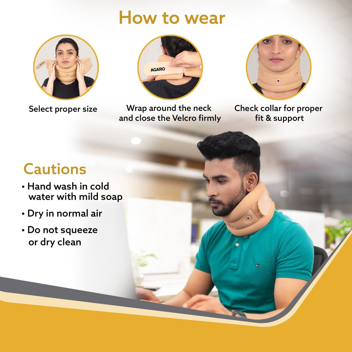 AGARO Cervical Collar Spondylitis Neck Support, Adjustable Neck Brace With Extra Support, Relieves Pain, Stress & Pressure in Spine, Extra Large, Beige