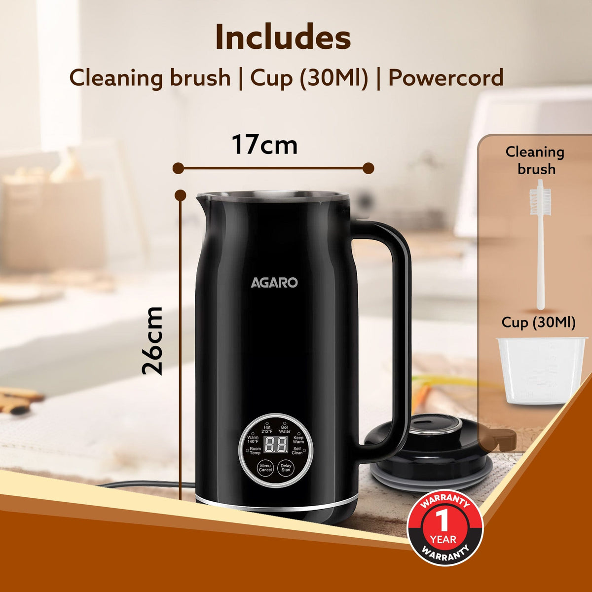 Regency Automatic Nut Milk Maker, Vegan Milk Machine, Make Vegan Milk From Nuts, Almonds, Soya, Oats etc, Boil Water, Juice, Cereals, Stainless Steel Body, 600ml, Black