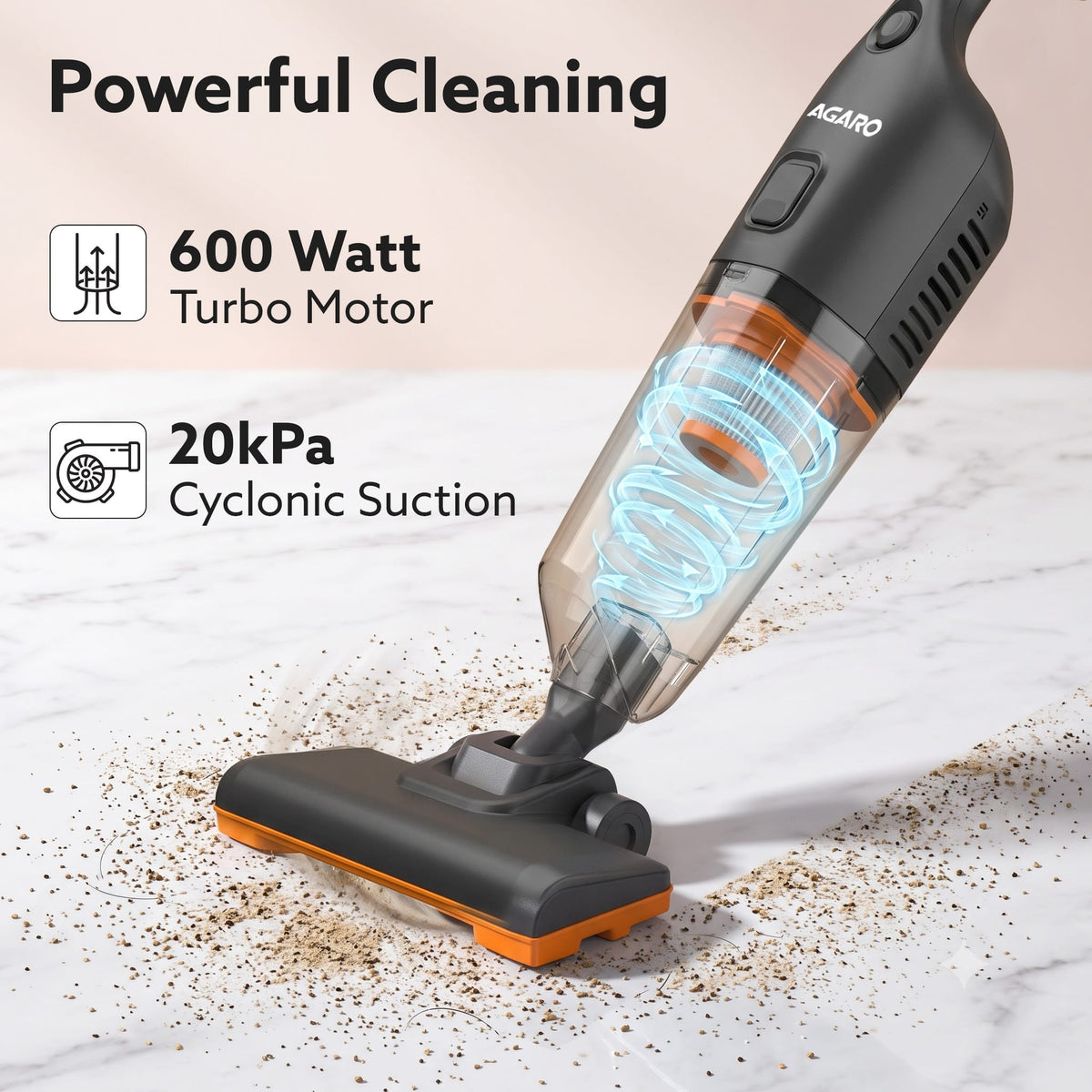Aspira Stick Vacuum Cleaner for Home, 3-in-1 Vacuum & Mop, 600W Motor, 18kPa Suction