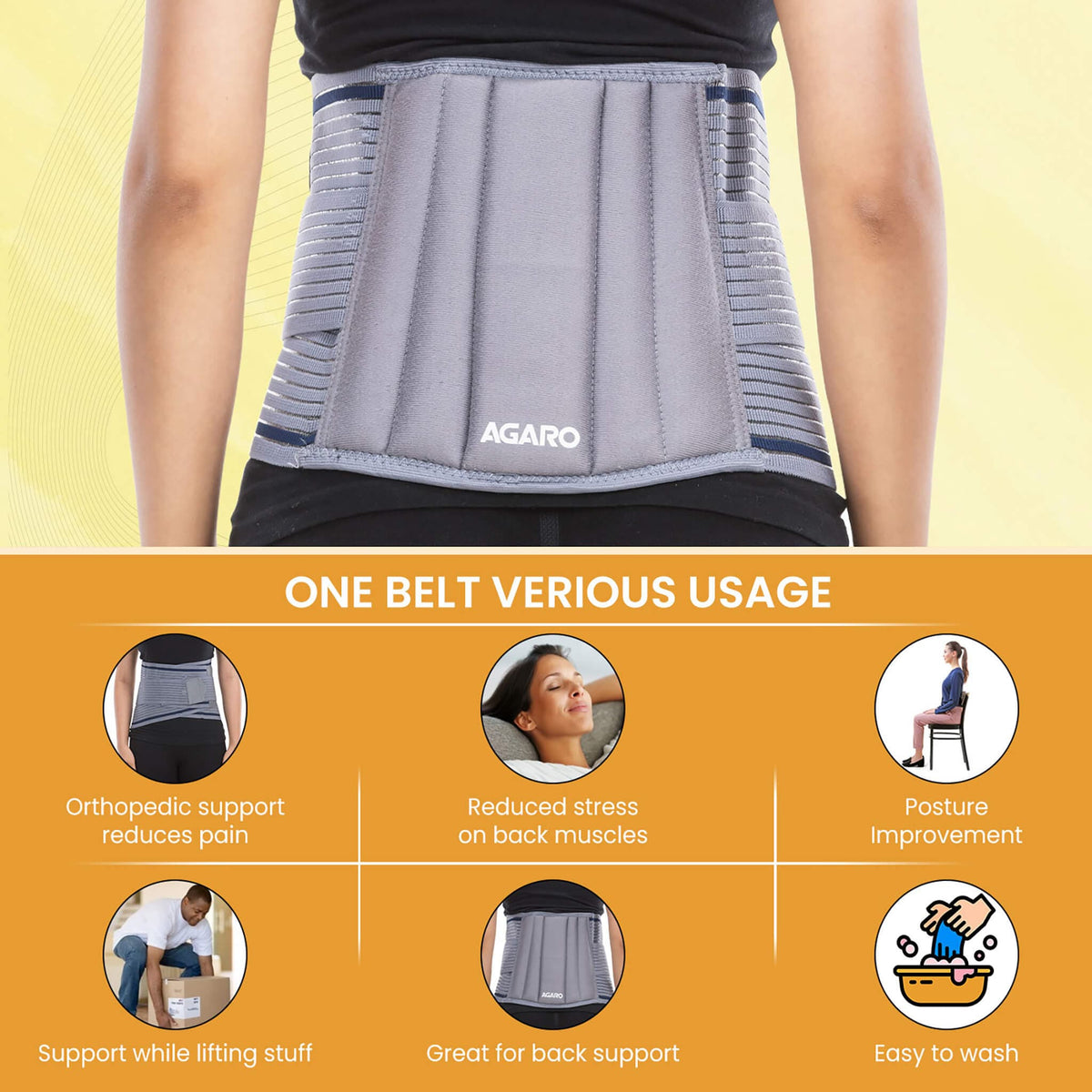 Lumbo Sacral Belt With Double Strapping, Back Support For the Lumbar Spine, Pain Relief, Back Brace for Men and Women, Medium, Grey