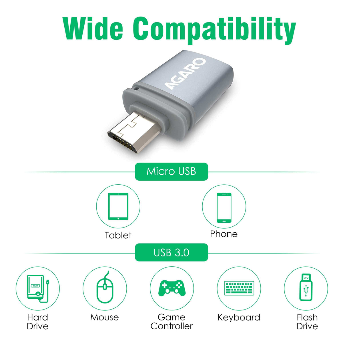 Micro USB to USB A Female OTG Adapter- (Metallic Grey)