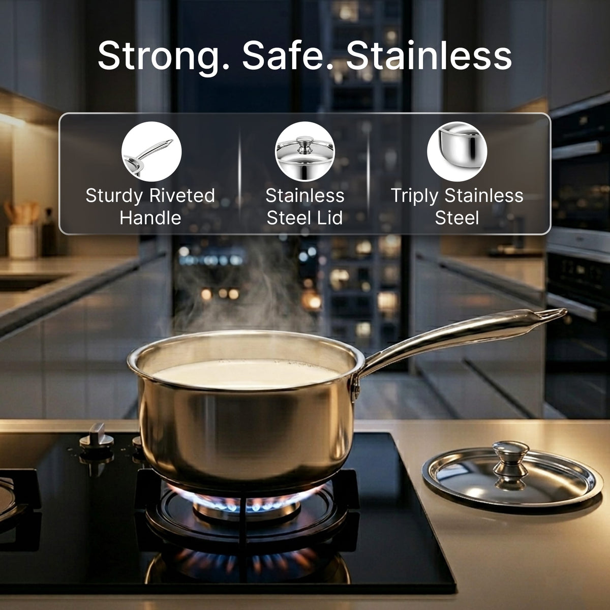 Regency 16 cm Triply Stainless Steel Saucepan with Lid, 1.5L capacity