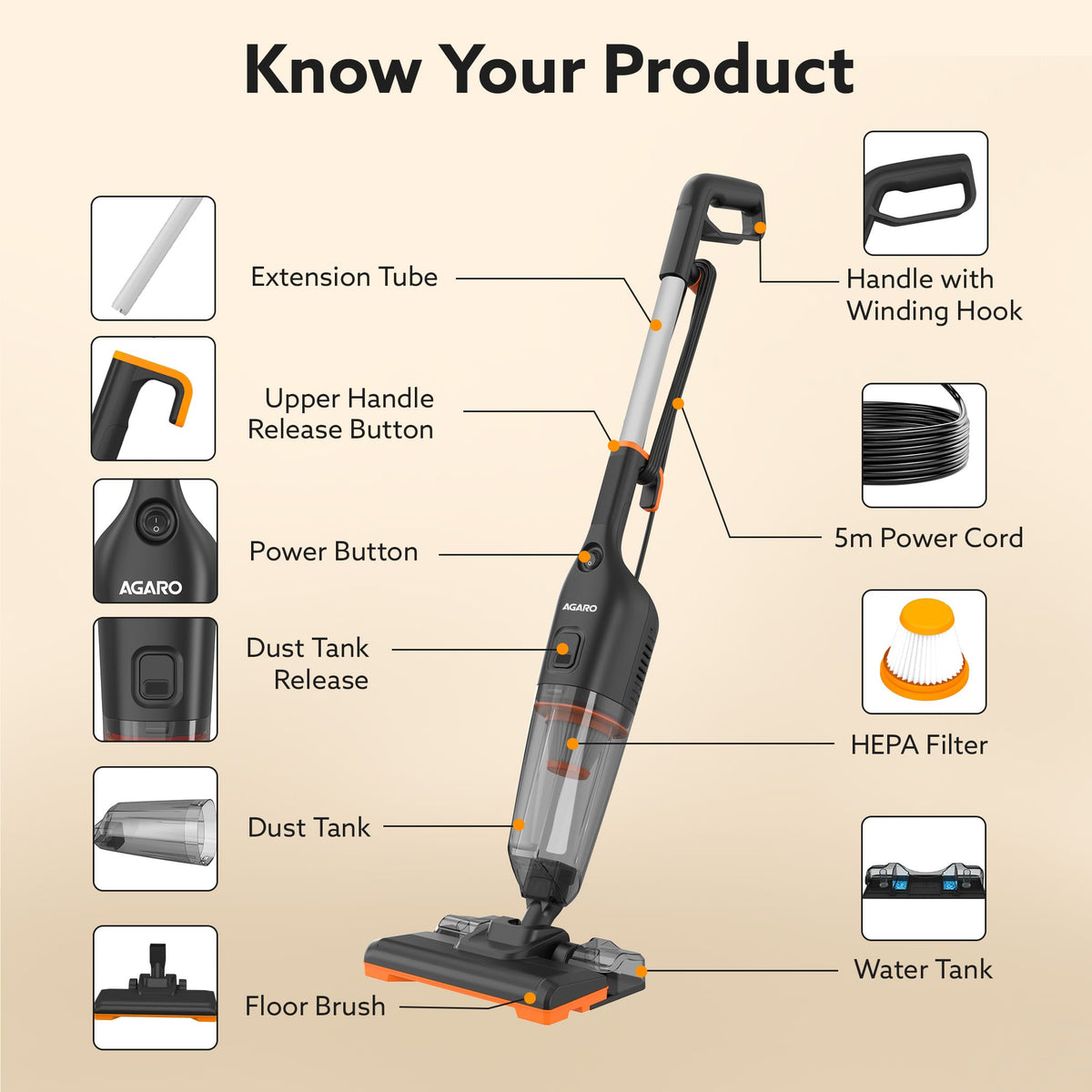 Aspira Stick Vacuum Cleaner for Home, 3-in-1 Vacuum & Mop, 600W Motor, 18kPa Suction