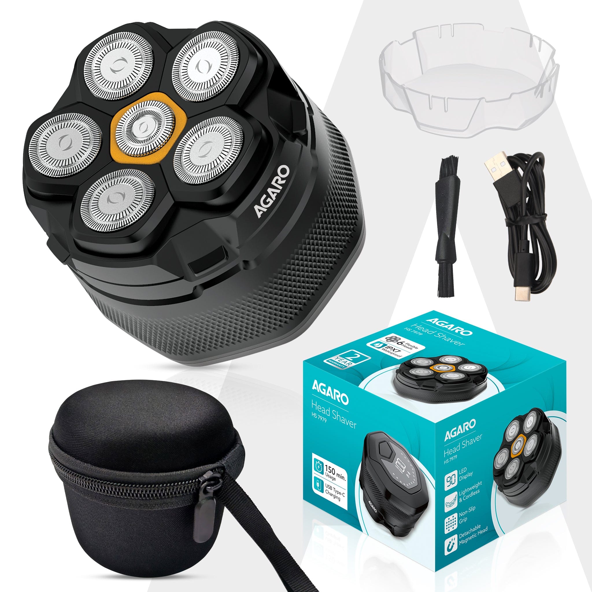 HS7979 Head Shaver, for Bald Men, 6 Flexible Heads, Wet/Dry Head Shaver, Rechargeable, IPX7 Waterproof, Detachable Heads