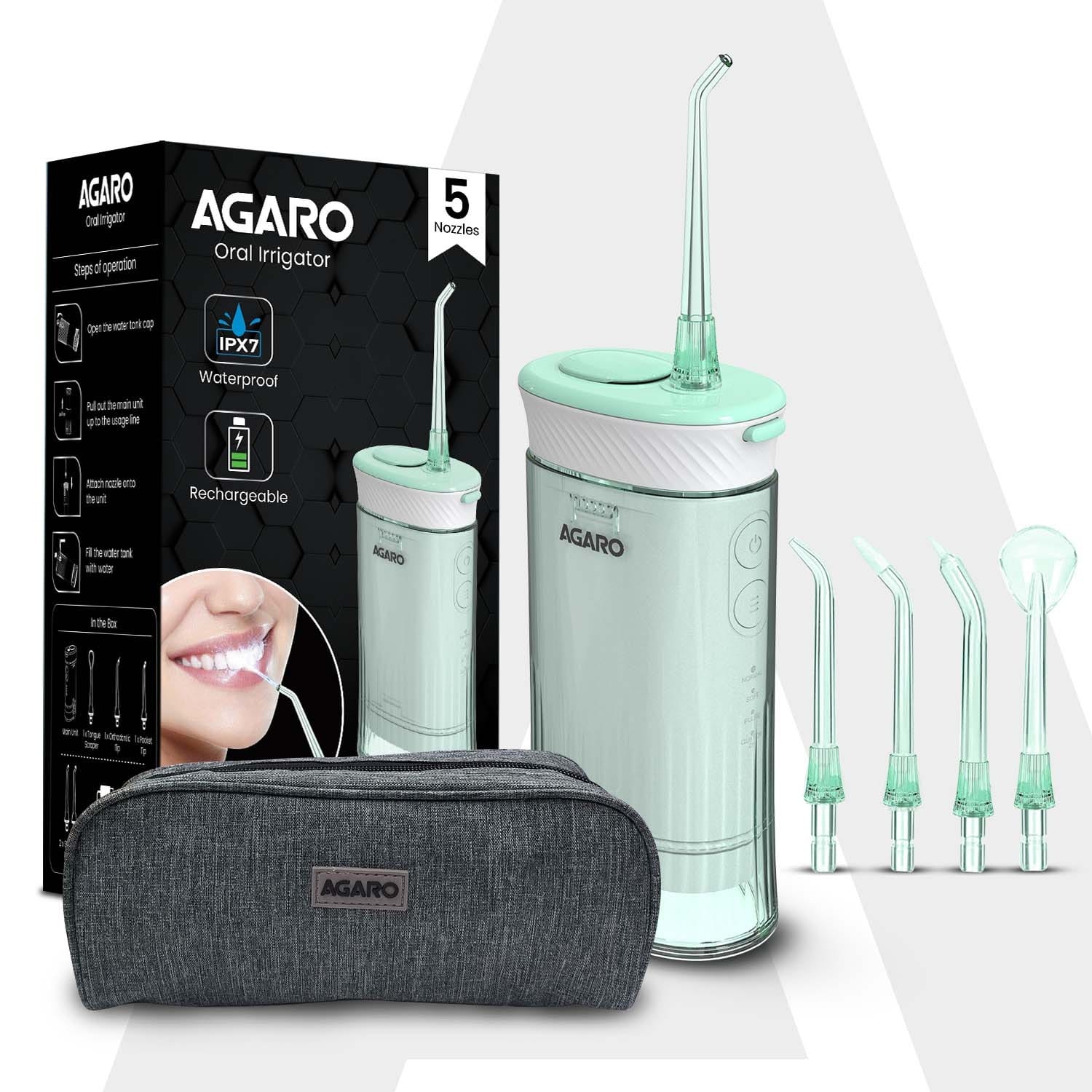Ultra Travel Dental Flosser for teeth,Portable,Cordless,Rechargeable,4 Cleaning Modes, IPX7 Waterproof,180ml Water tank,Flossing at Home & Travel, Oral Flosser,Oral Irrigator, Sea Green