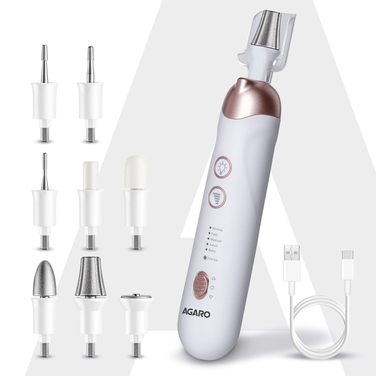 Prima Nail Drill & Polisher, Professional Nail Care at Home, Electric Nail Polisher, Manicure & Pedicure, Shape, Trim & Polish, 5 Speed, 8 Attachments, Rechargeable with Type C, Women, Men