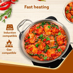 Regency Tri-Ply Steel Kadai, 2.75L Capacity, 26 cm Diameter, Stainless Steel, Riveted  Handle, Food Safe, Gas Oven and Induction Oven Compatible, Cooking, Frying, Serving, Silver
