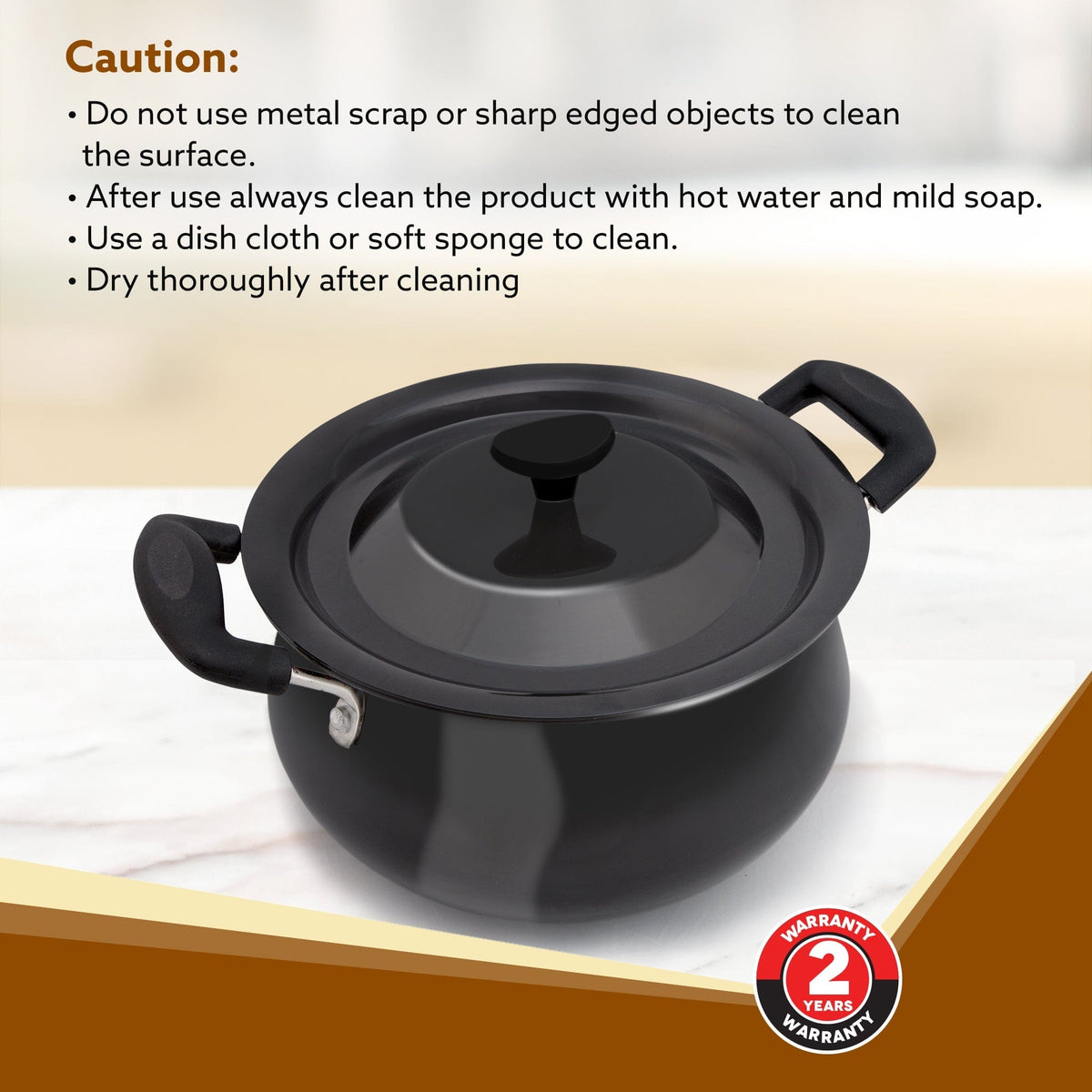 Elite Hard Anodised Handi, 3.5 Litres, Riveted handle, 3 mm Thick Plate, Gas Oven Compatible